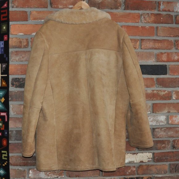 Tan Shearling Sheepskin Leather Wool Winter Rancher Coat Jacket Marlboro Man 46 - Picture 2 of 3